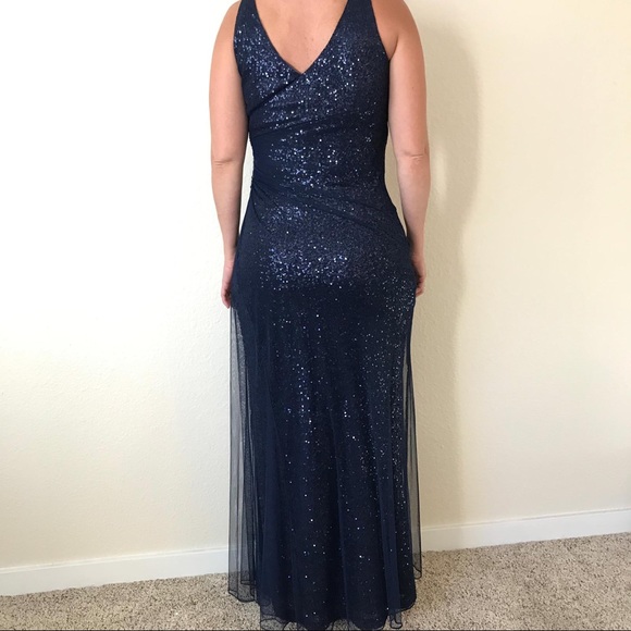 {Ralph Lauren} Navy blue sequined gown. - Picture 4 of 8